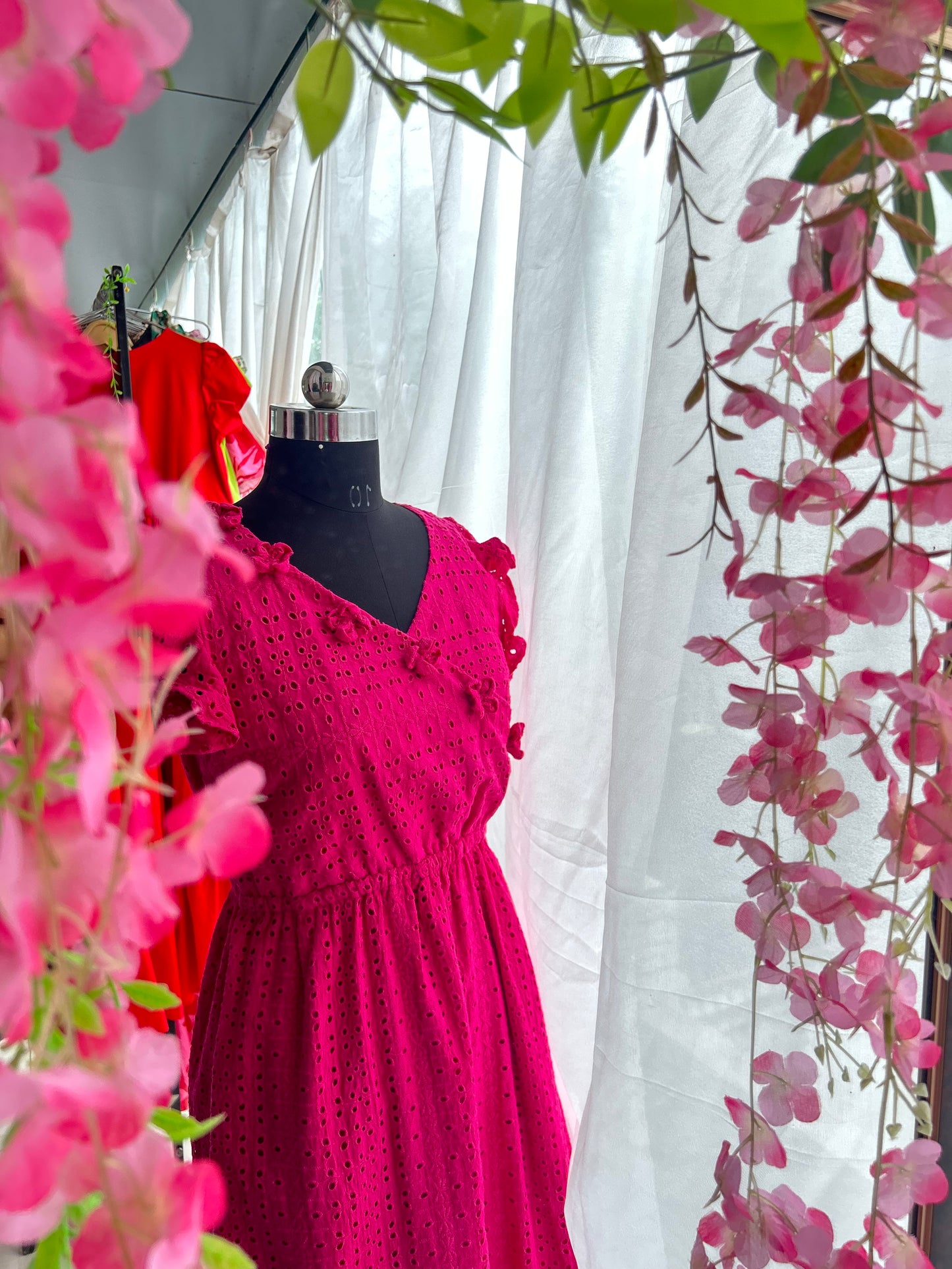 3D Floral Pink Schiffli Anshika Dress