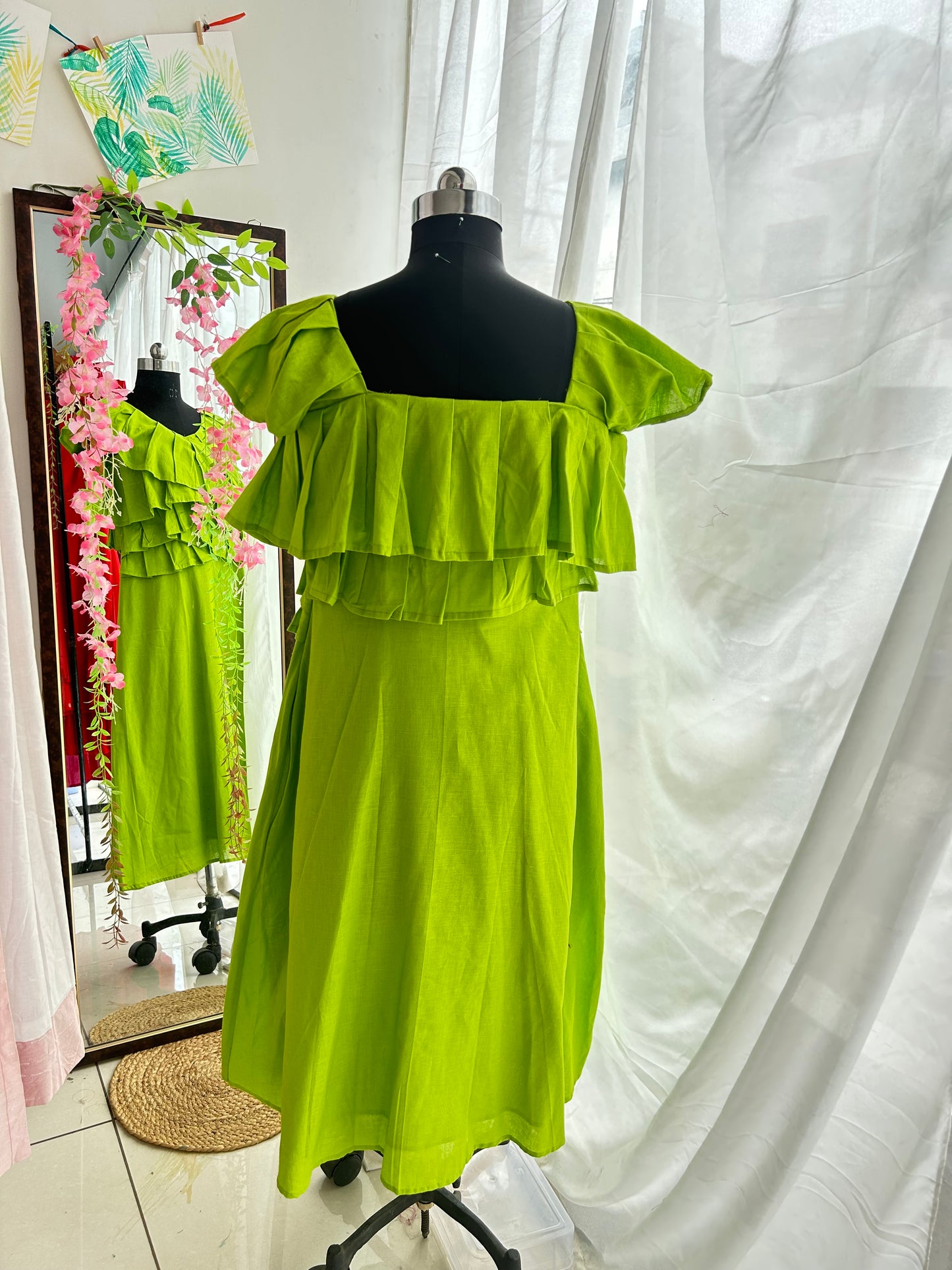Green Priscilla Ruffled Dress