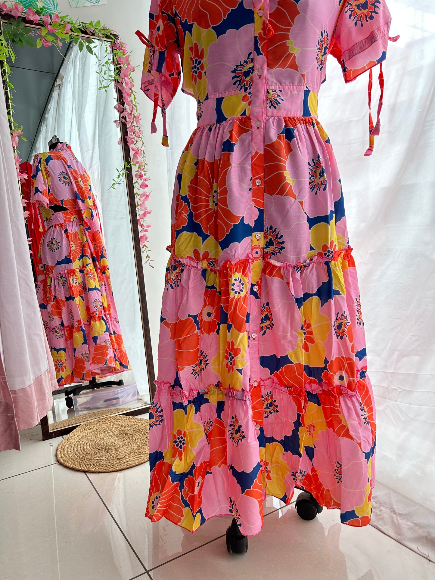 Pink Abstract Floral Shirt Dress