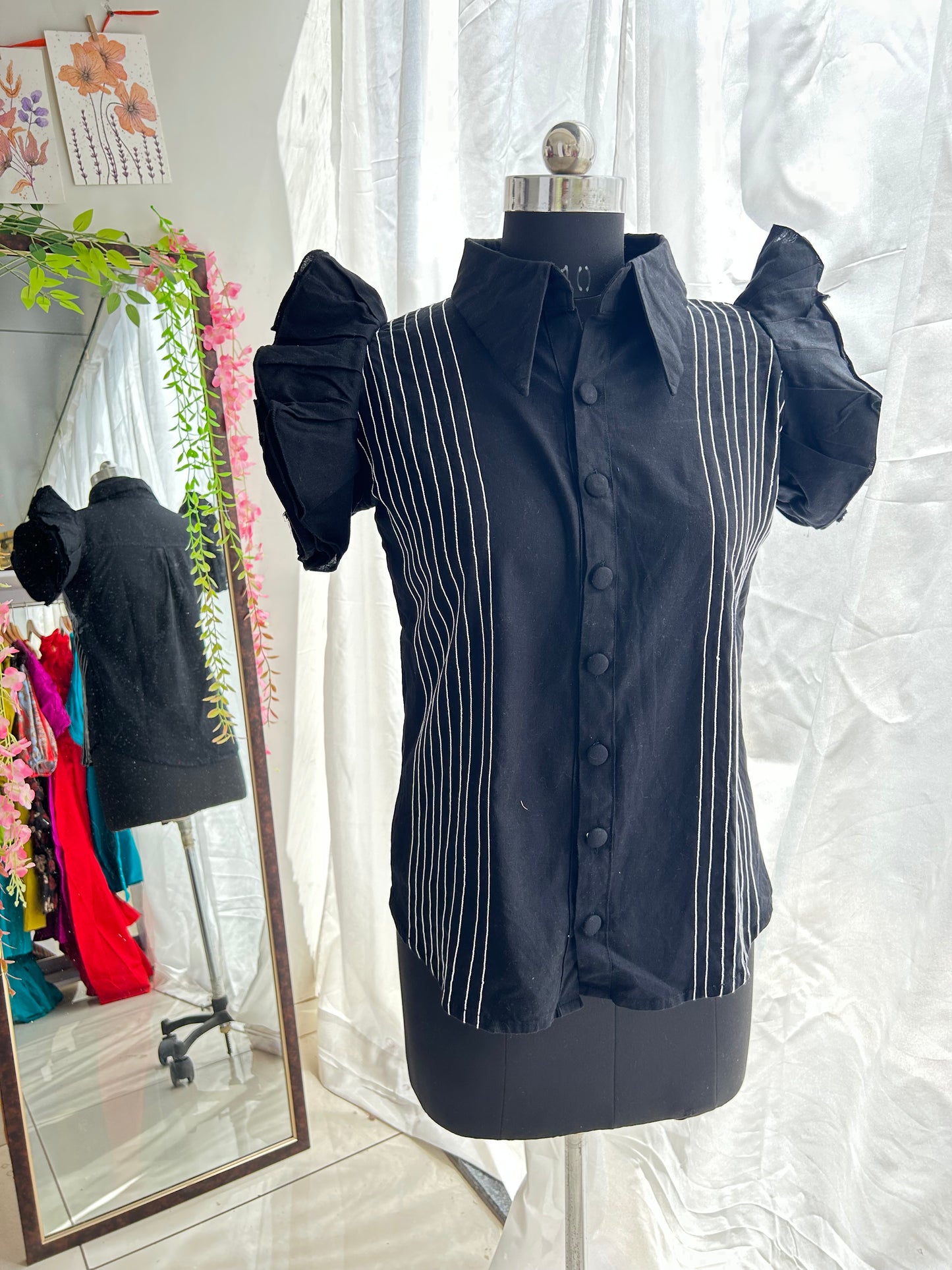 Stripes Embroidered Black Shirt