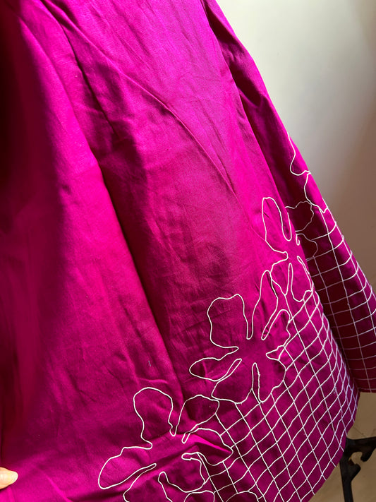 Katya Purple Floral Checked Embroidered Dress