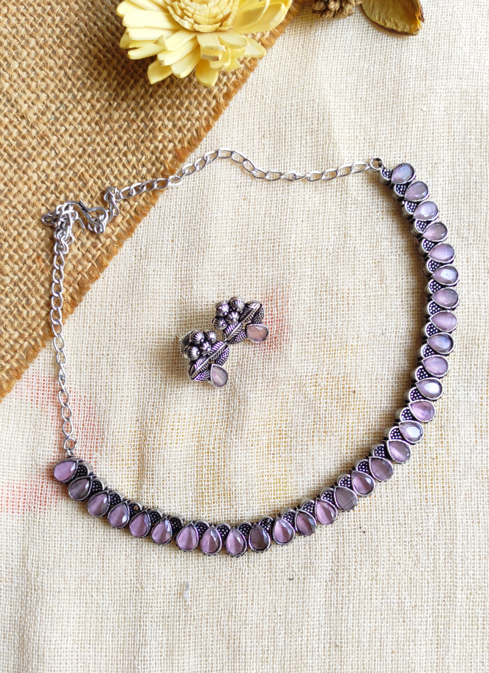 Pinky oxidised necklace set