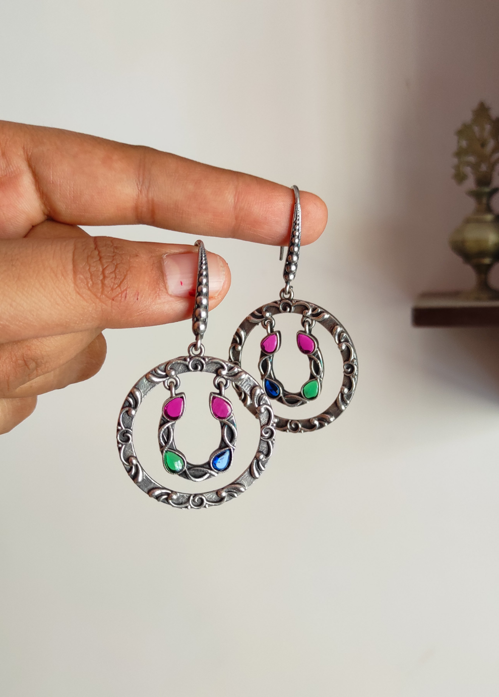 Kaveri silver lookalike hook earrings