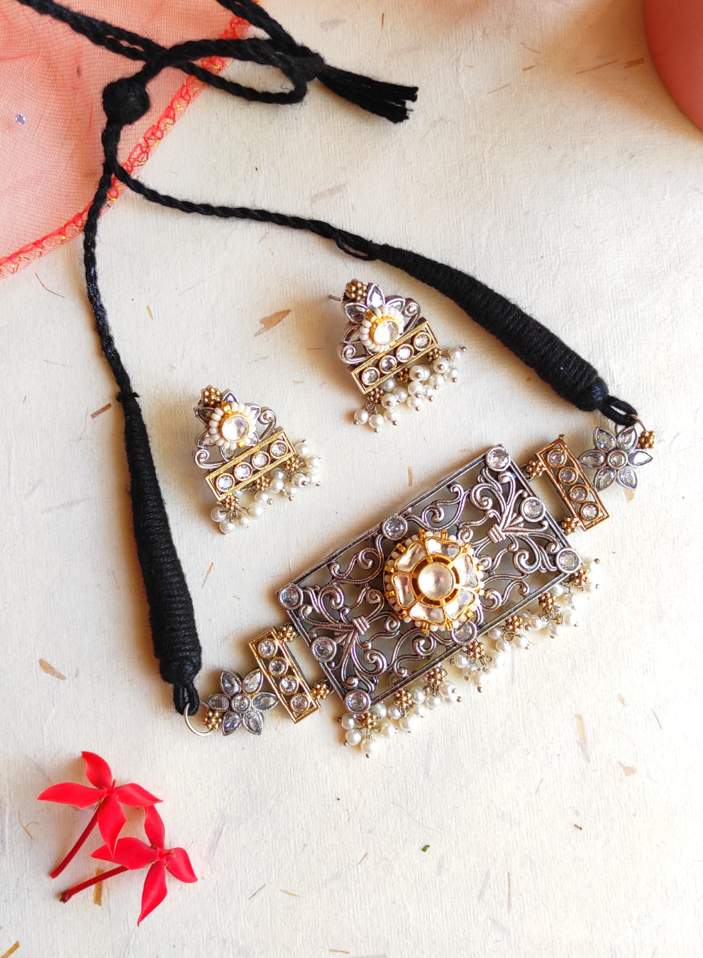 Swati dual tone choker necklace set