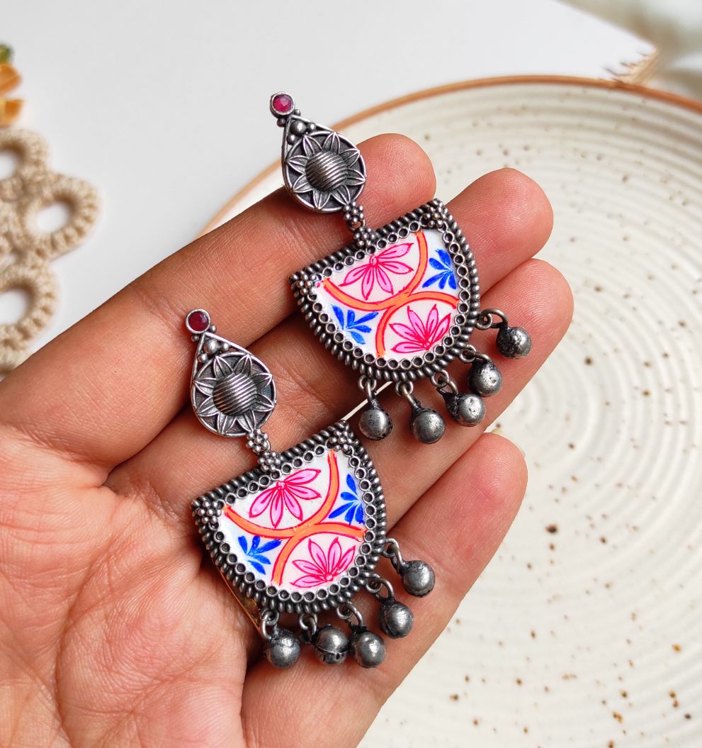 Deevani hand painted brass earrings with ghunghru
