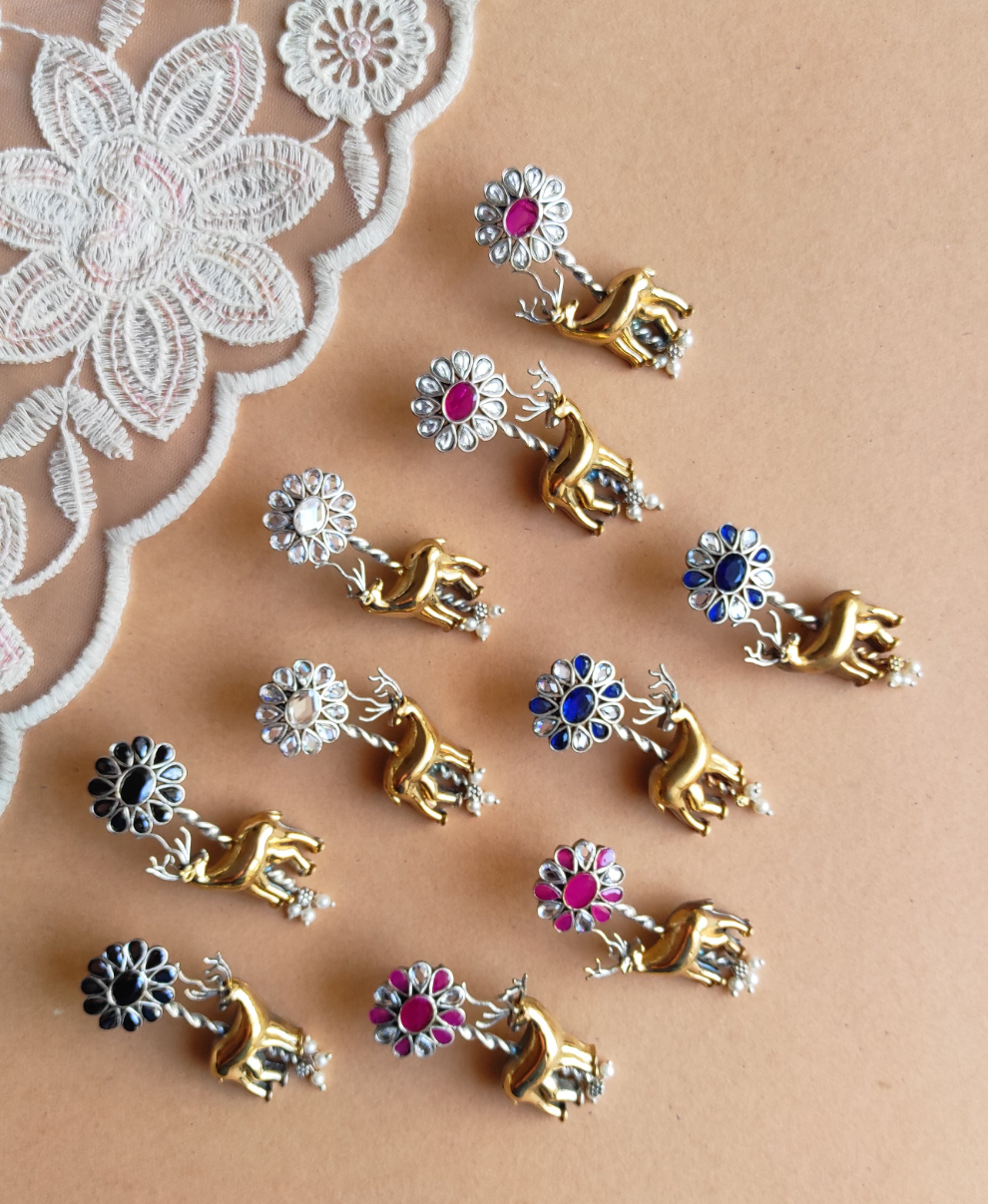 Dual tone deer earrings