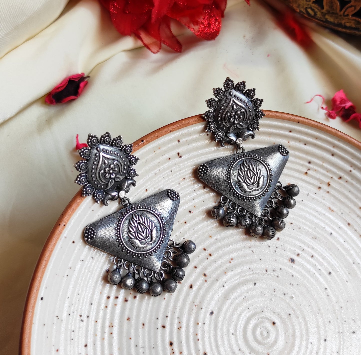Silver lookalike ghunghru earrings