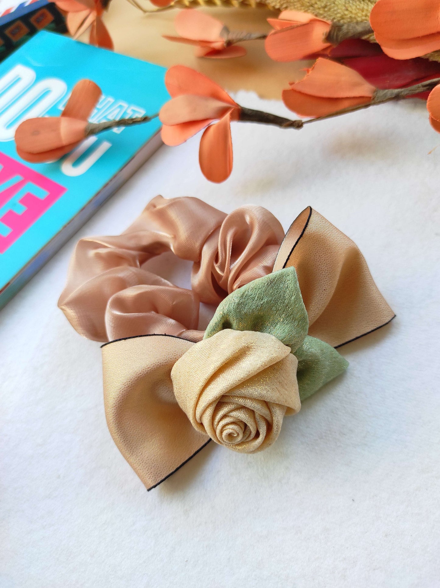 Shimmery rose handmade scrunchy