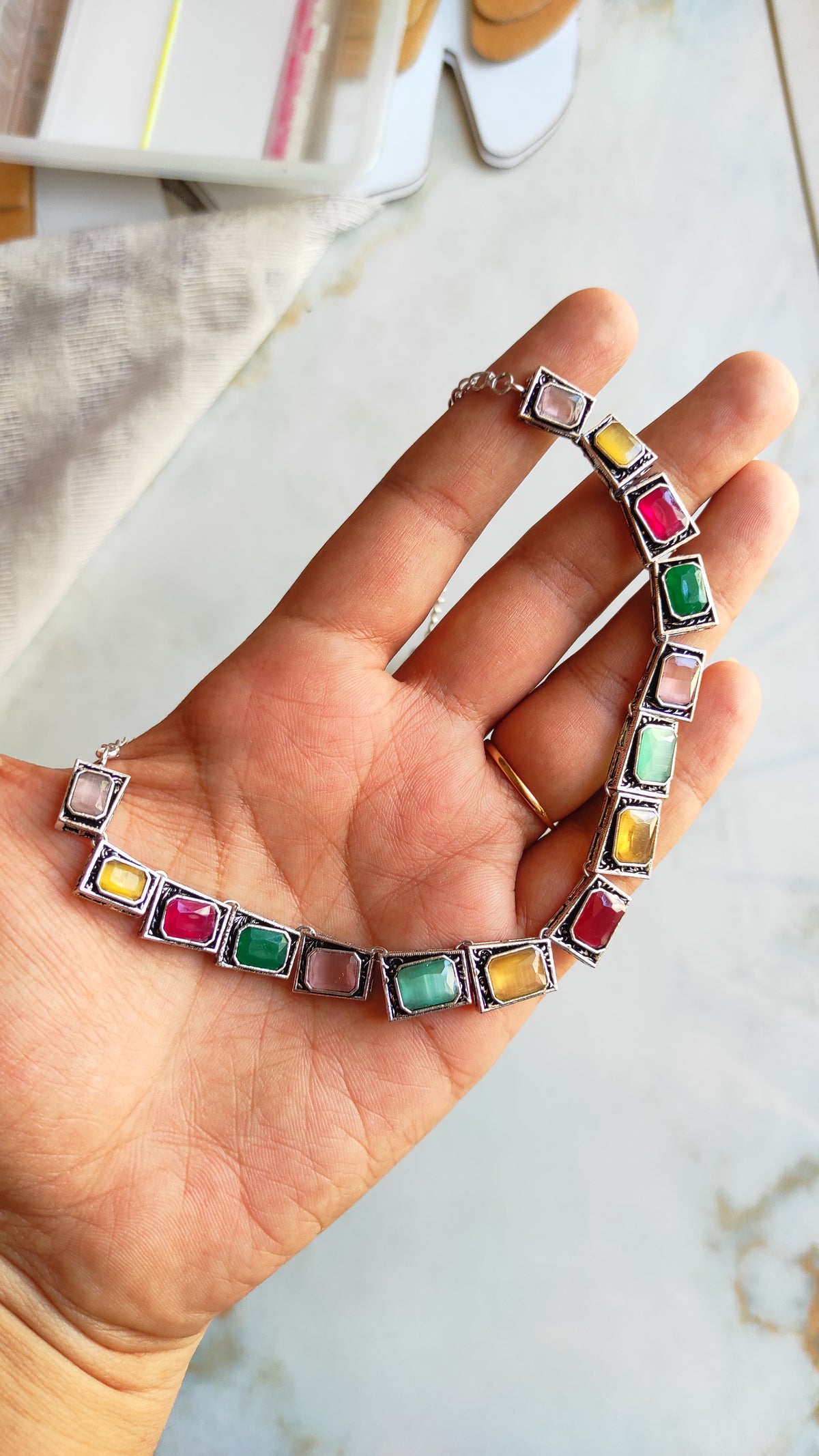 Multi color stone necklace set