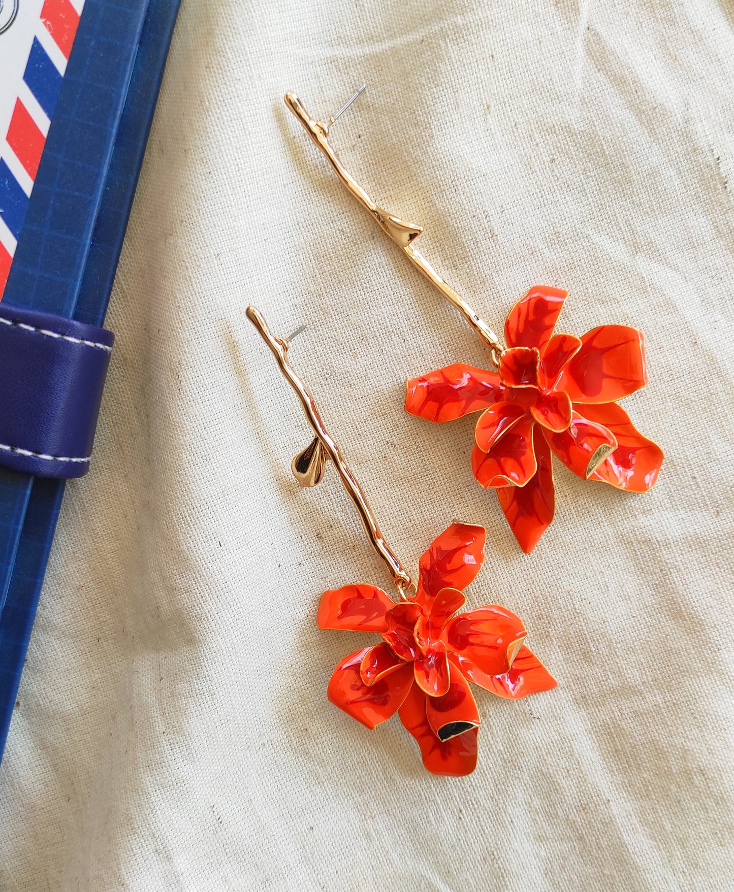 Orange hanging flower earrings