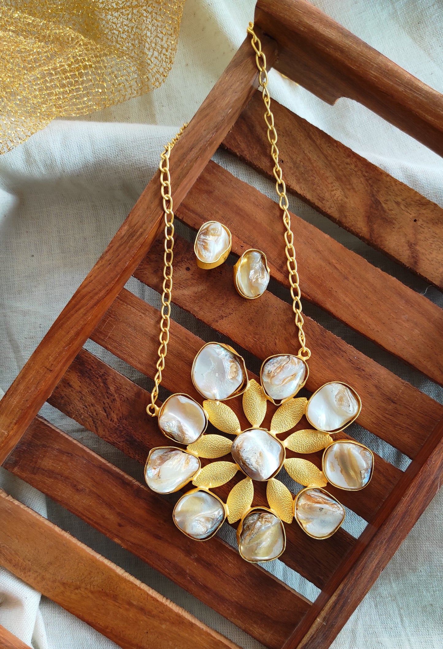 Pushp golden necklace with mother of pearls