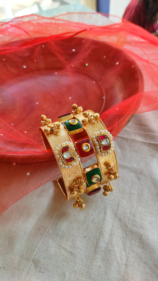 Pratigya kundan kada with ghunghru openable cuff bracelet