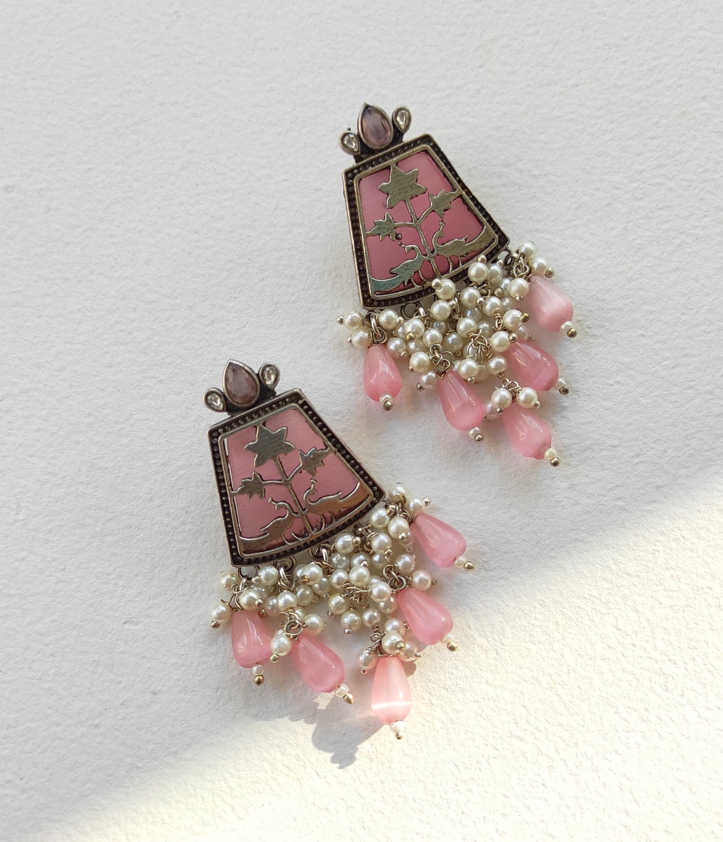 Urmi silver lookalike earrings with handcrafted beadwork