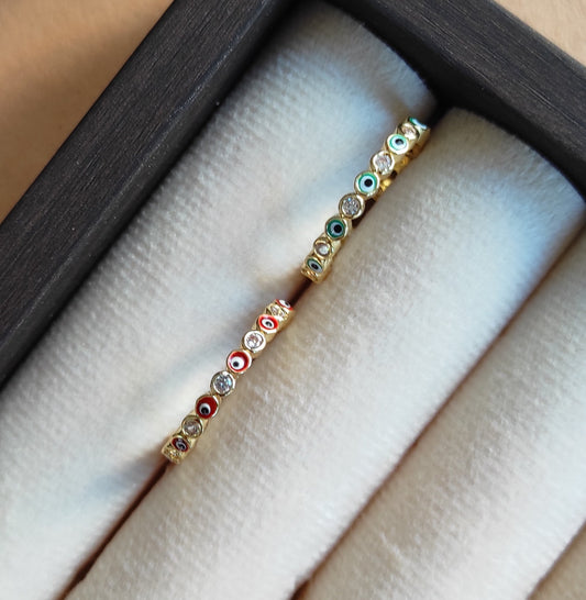 Evil eye gold plated adjustable finger ring