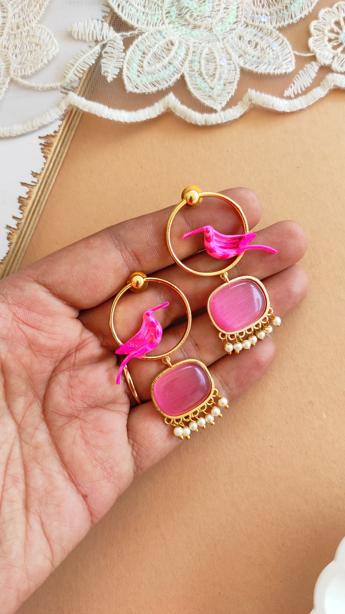 Enameled chidiya earrings