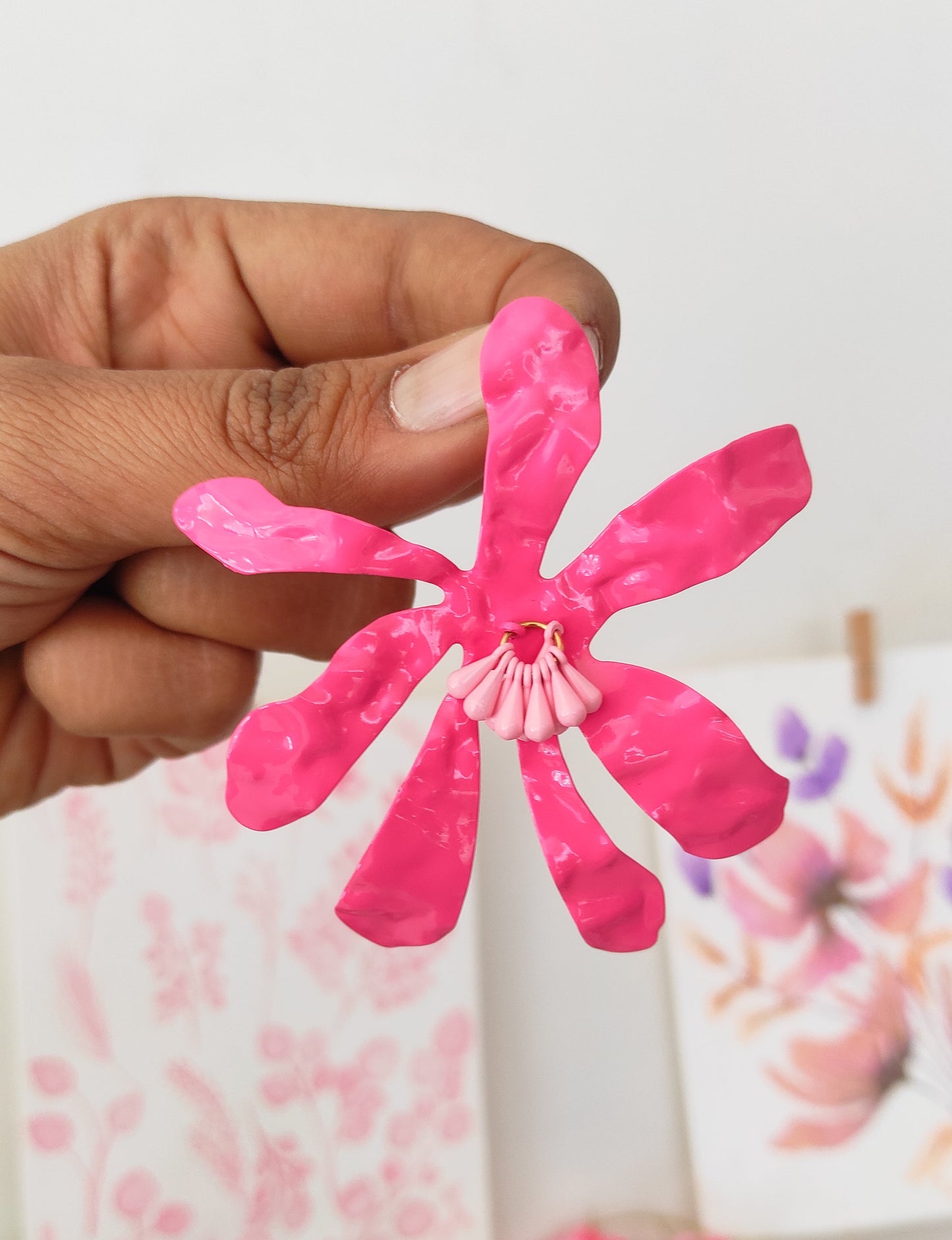 Pink chunky flower earrings