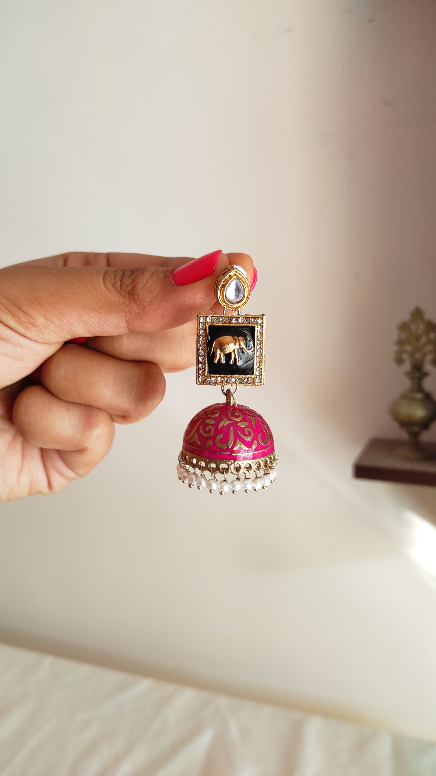 Enameled elephant Jhumka