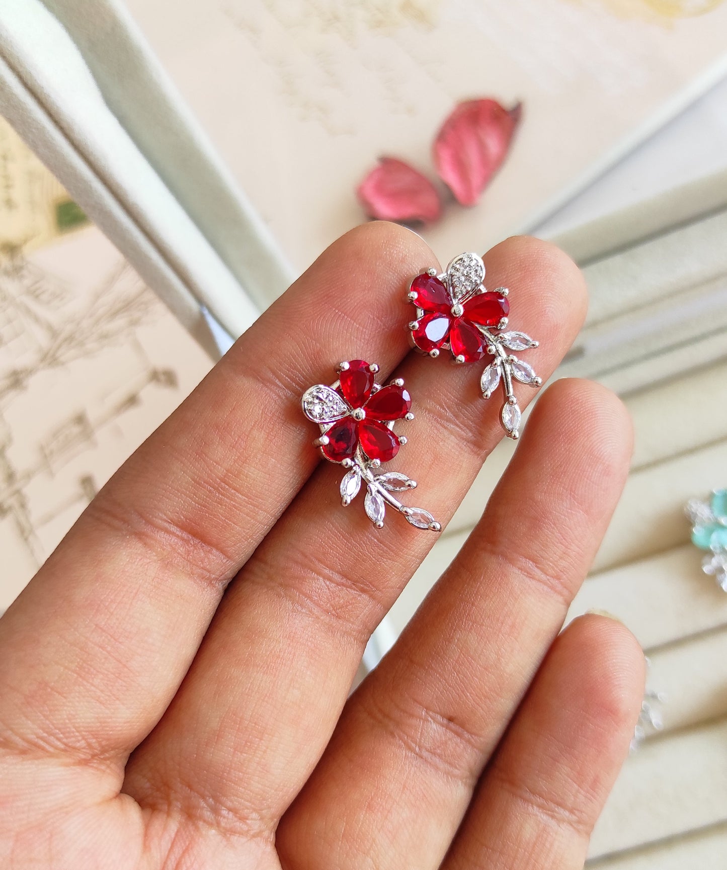 AD silver flower studs earrings