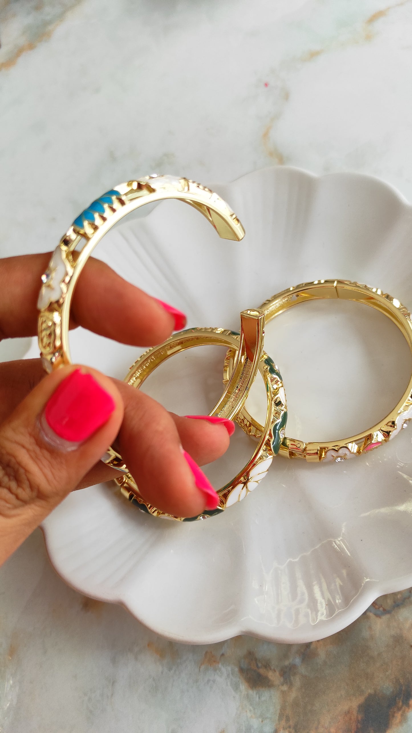 Lotus enameled kada bangle