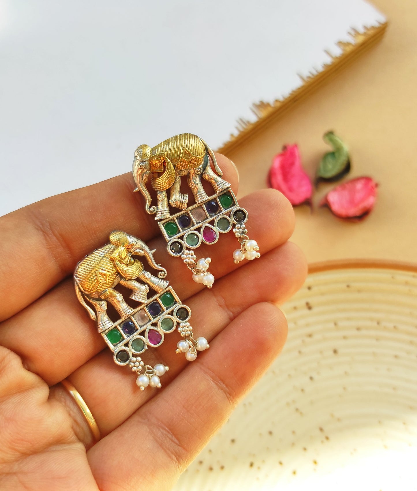 Elephant dual tone studs earrings
