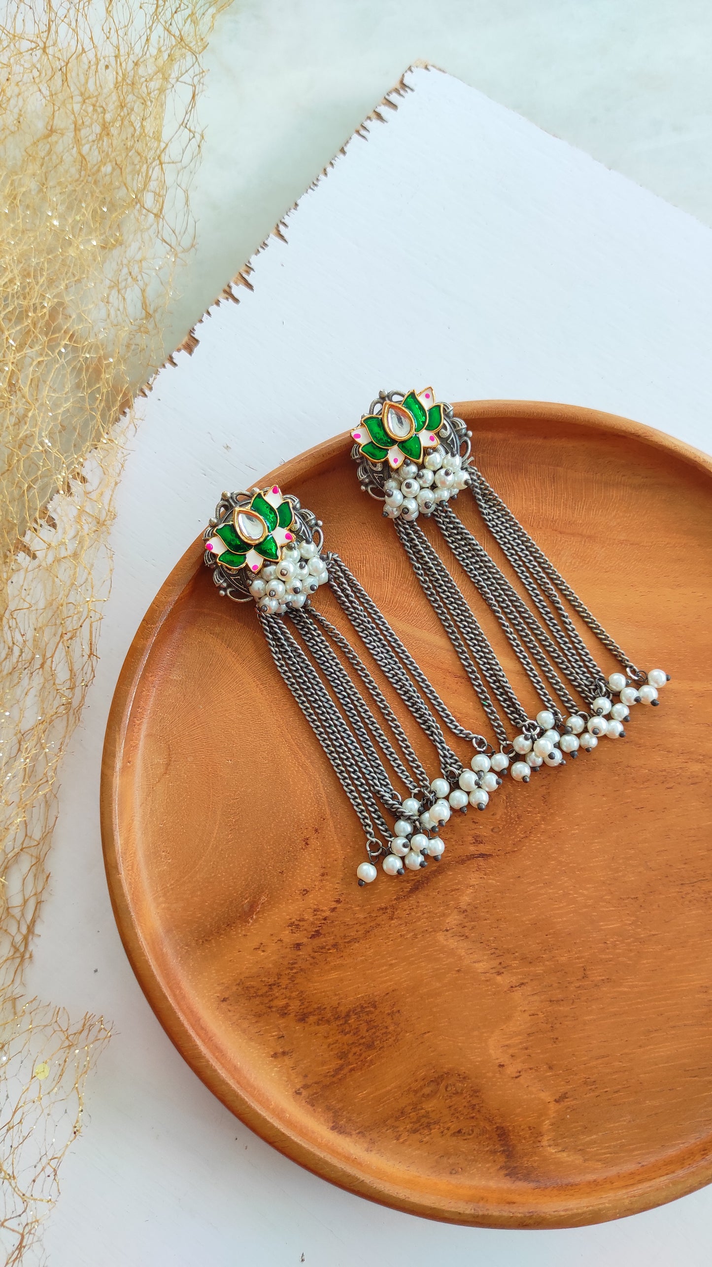 Padma kundan - silver lookalike earrings