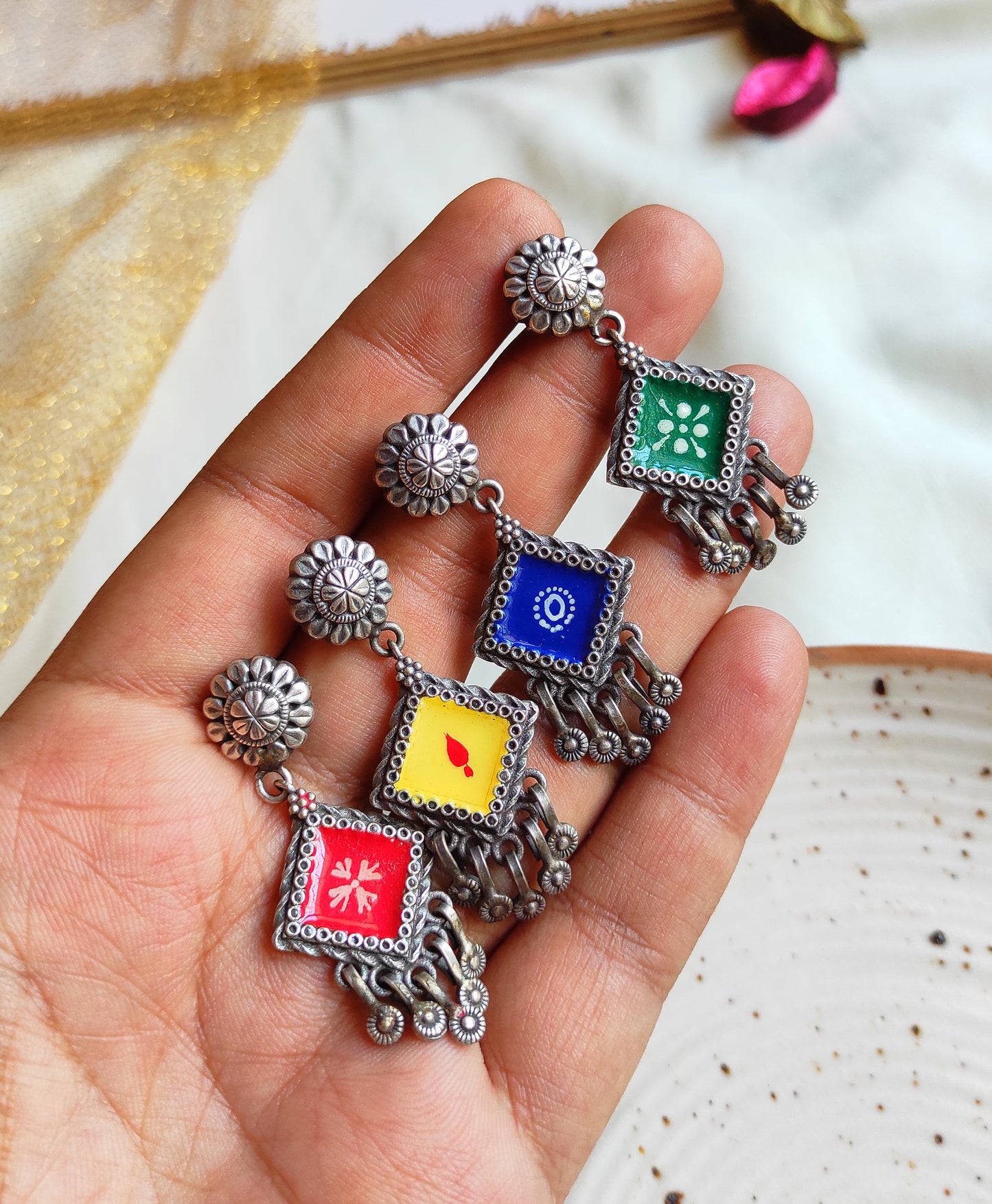 Heta meenakari enameled earrings