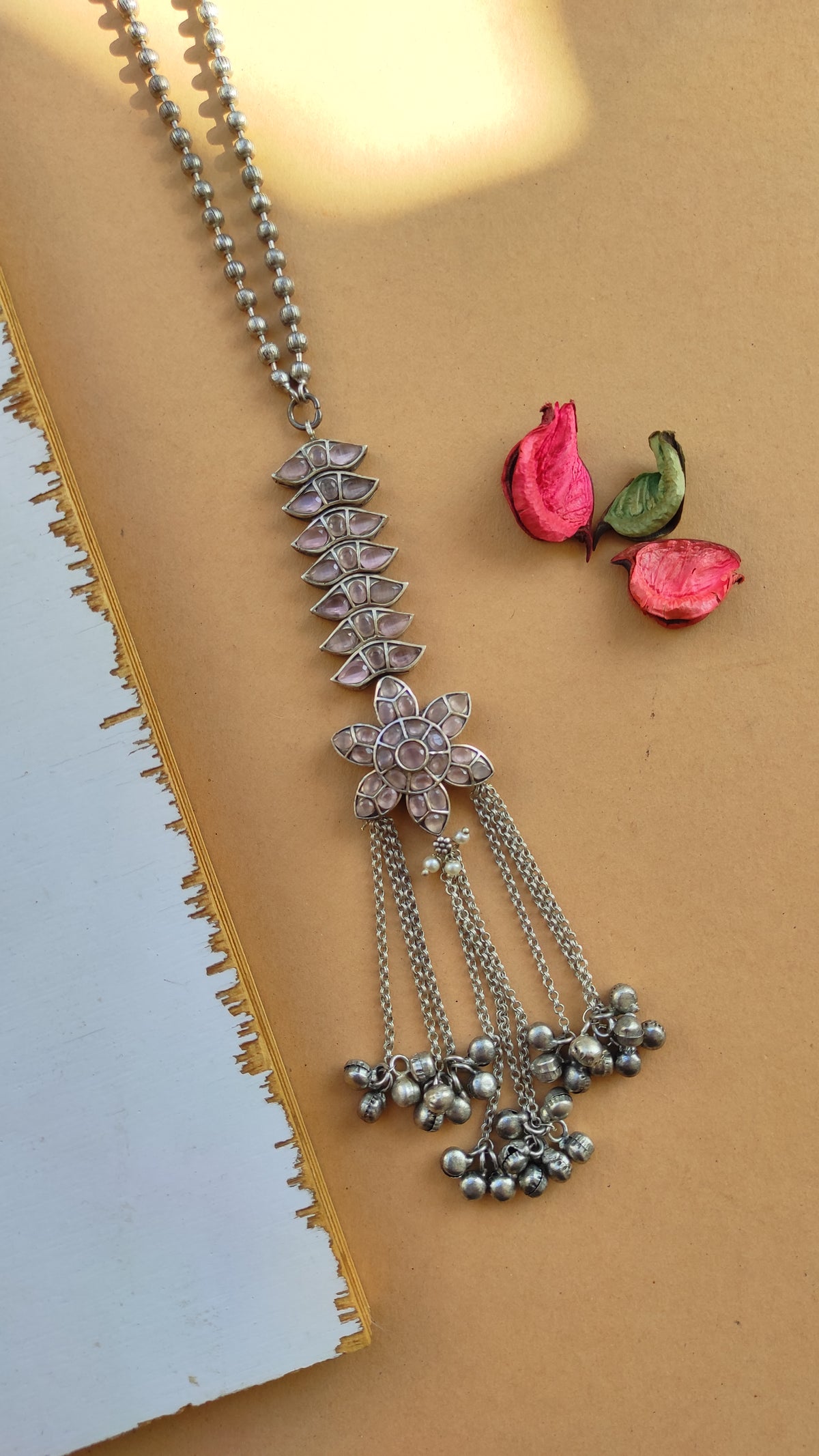 Labdhi stone studded long chain pendant