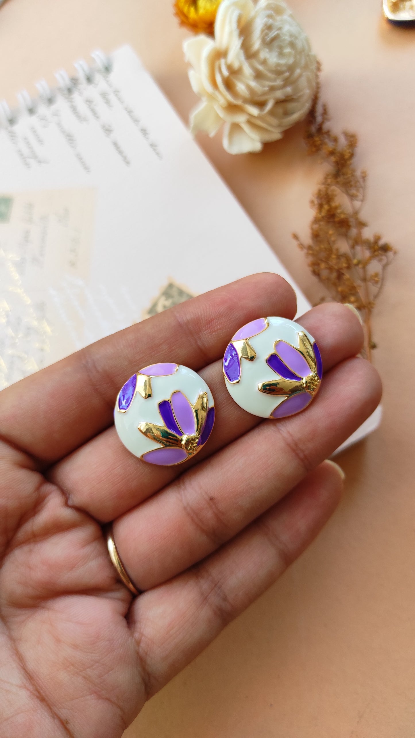 Purple leaves studs earrings
