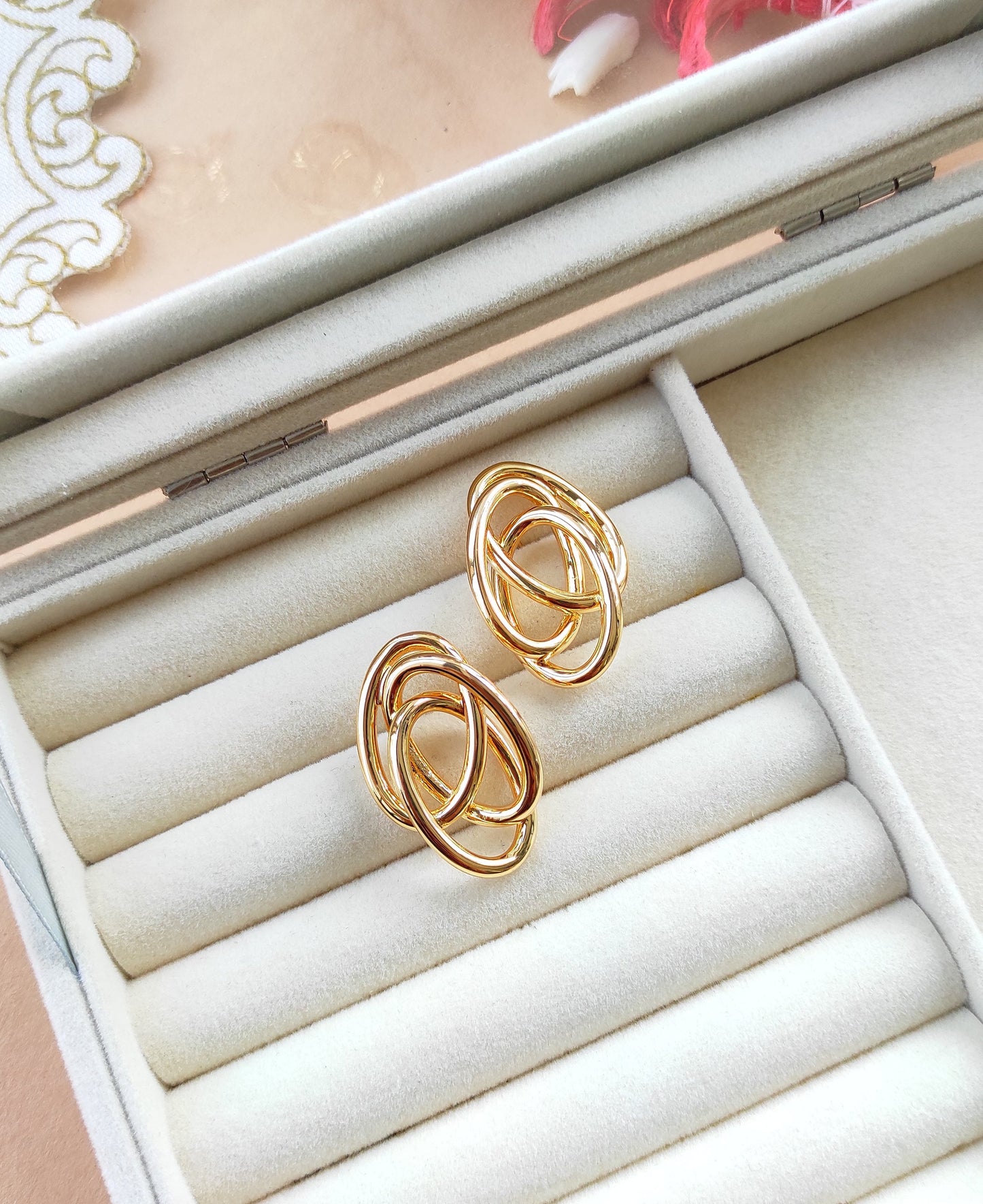 Korean anti tarnish golden triloop stud earrings