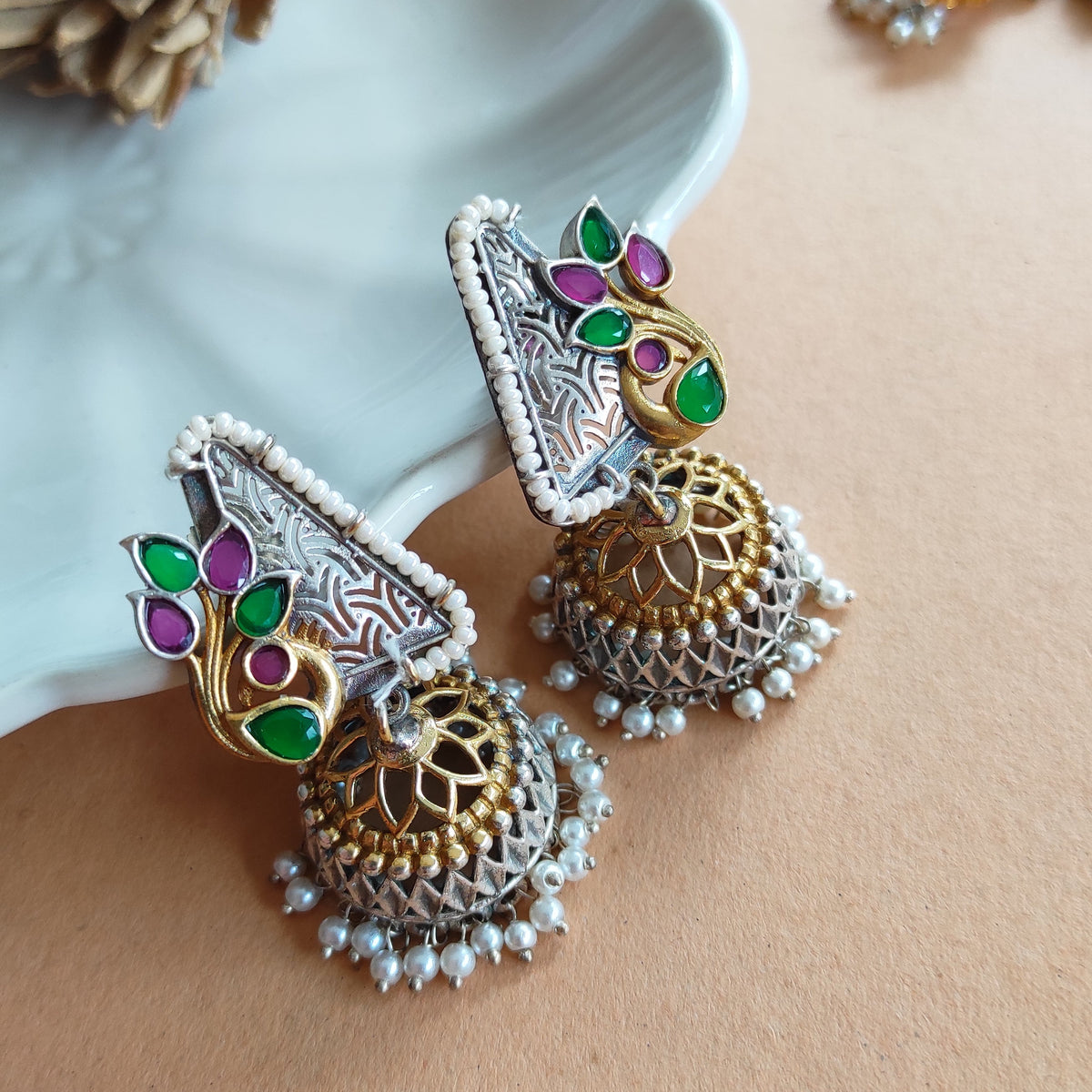 Peacock dualtone jhumka