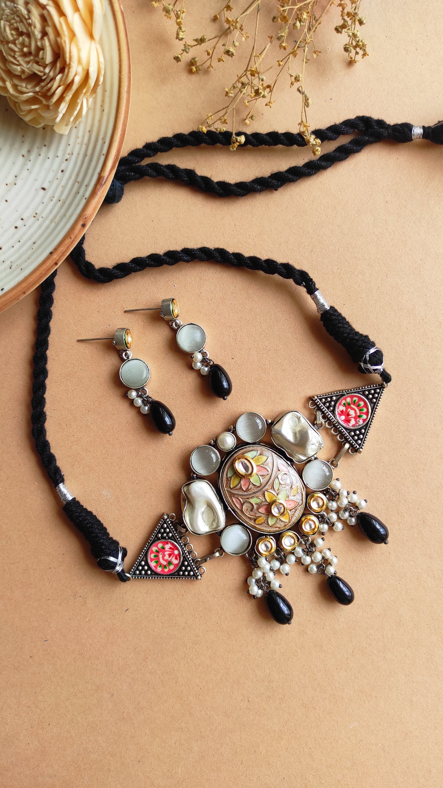 Dhavala meenakari choker necklace set