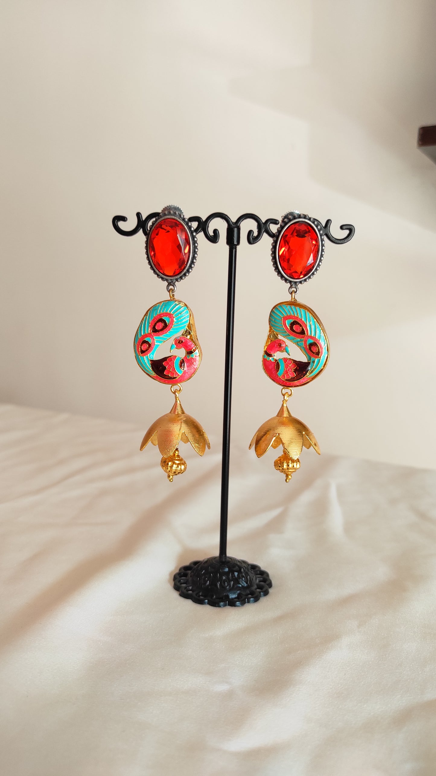 Meenakari peacock Jhumka
