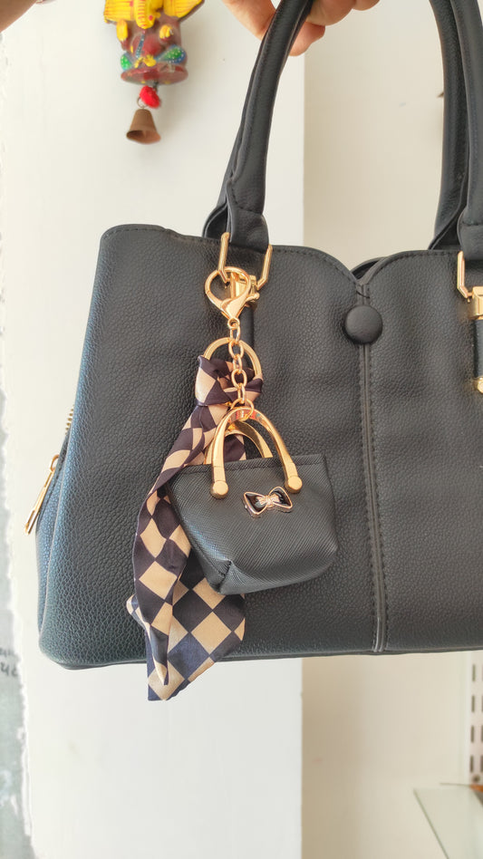 Black bow bag charm key chain