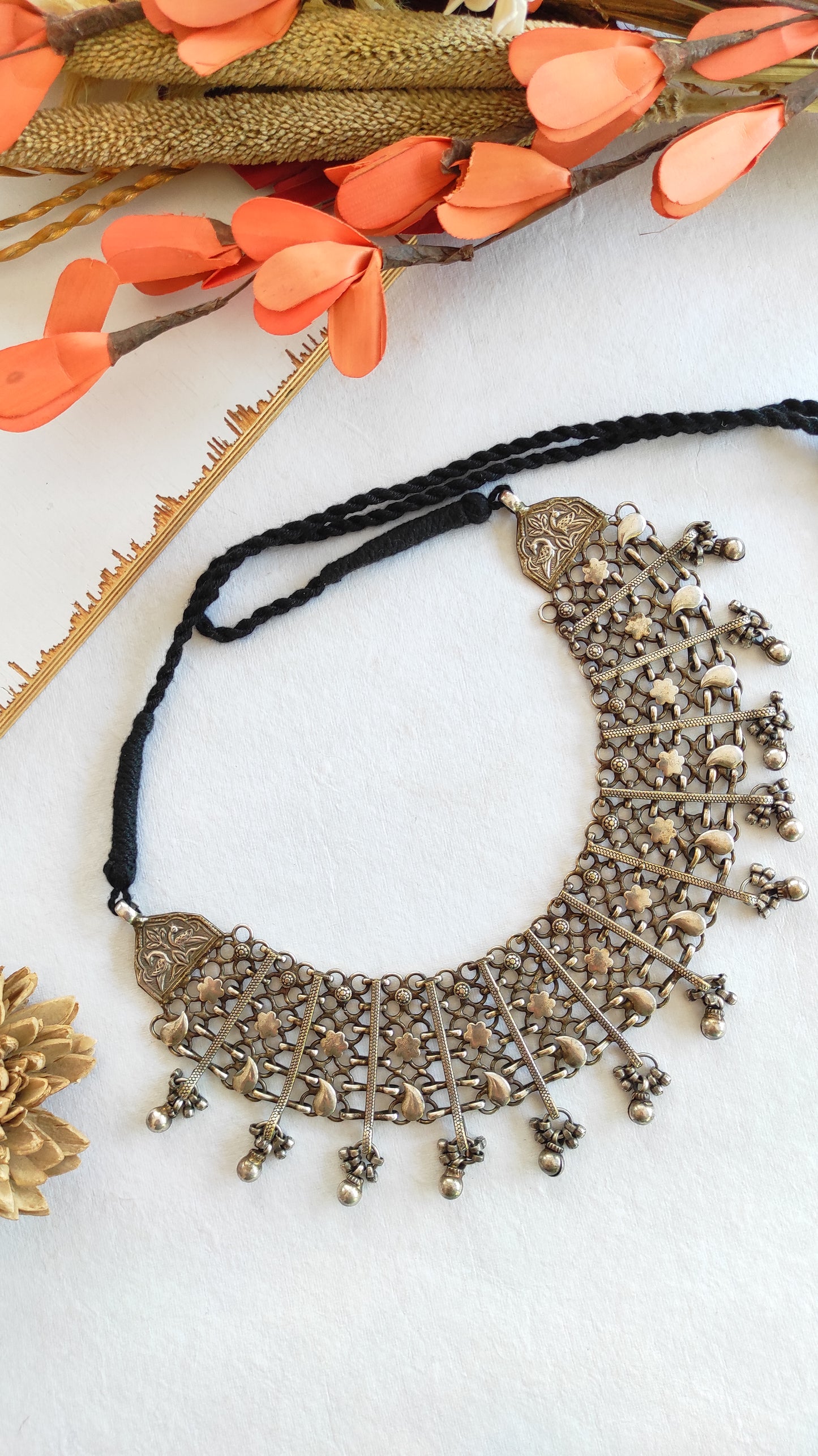Maya silver lookalike statement necklace