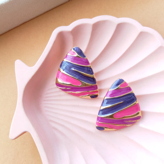 Triangle strippy studs earrings
