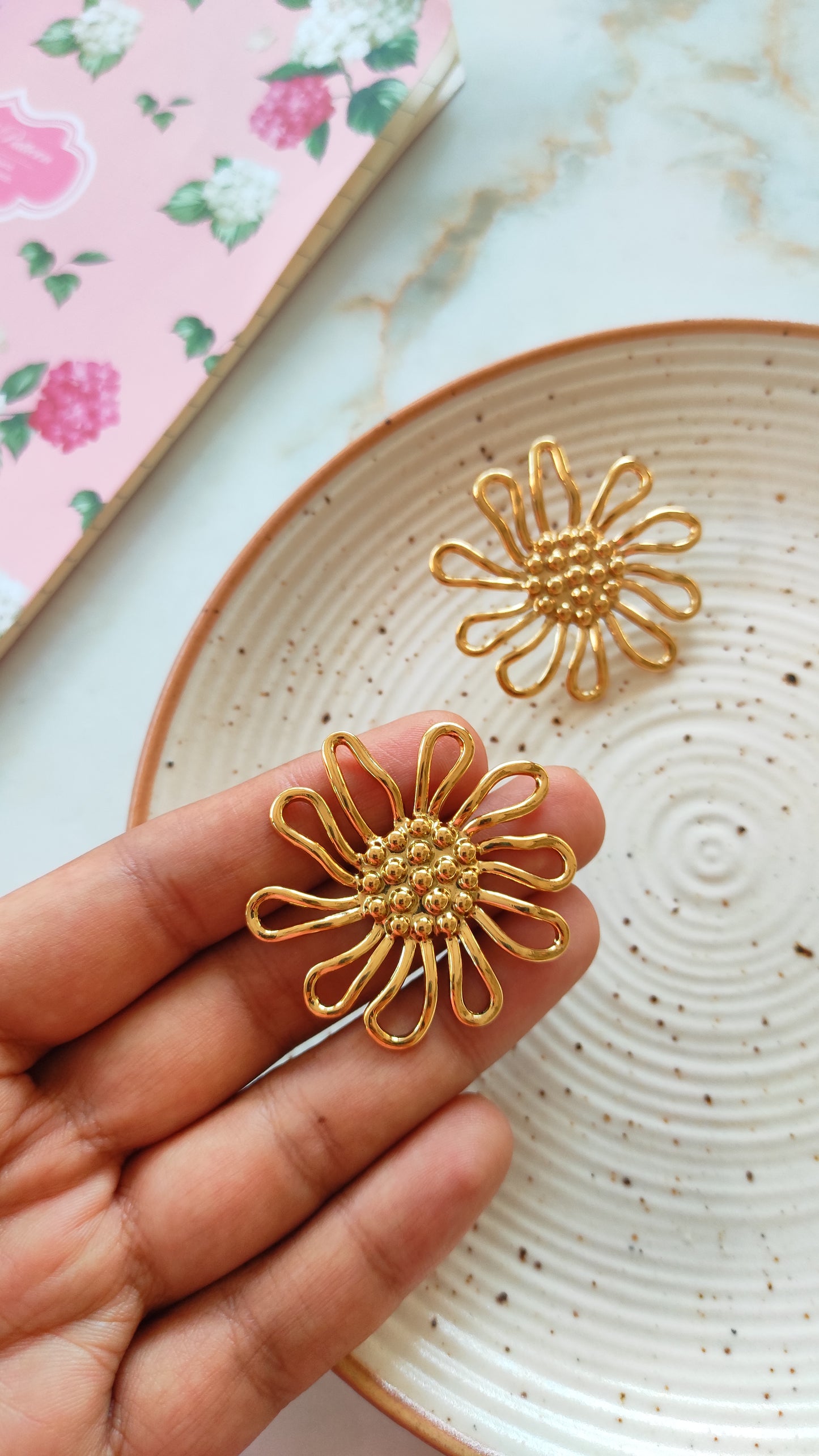 Golden sunflower earrings