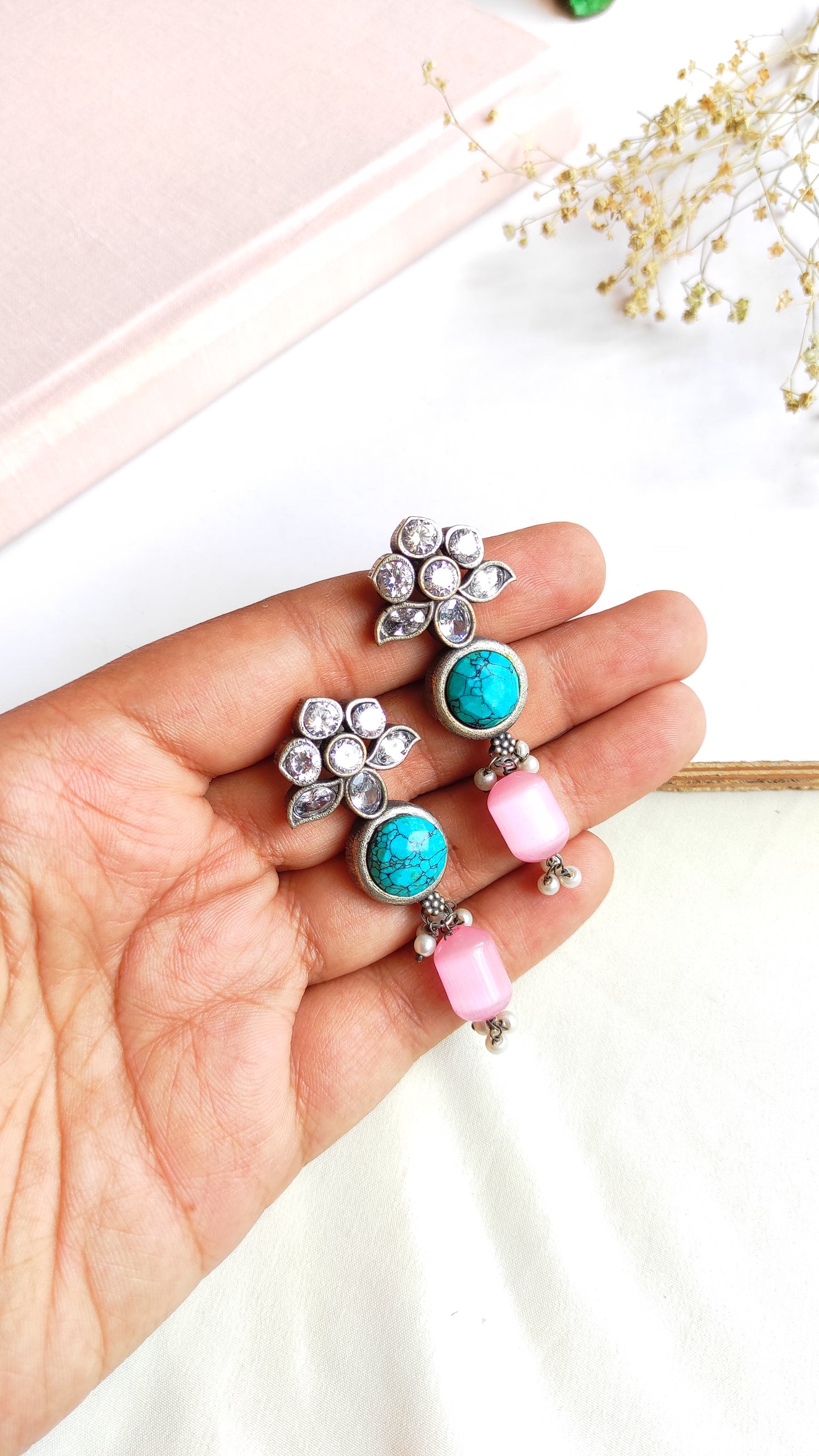 Aayushi zirconia silver lookalike earrings