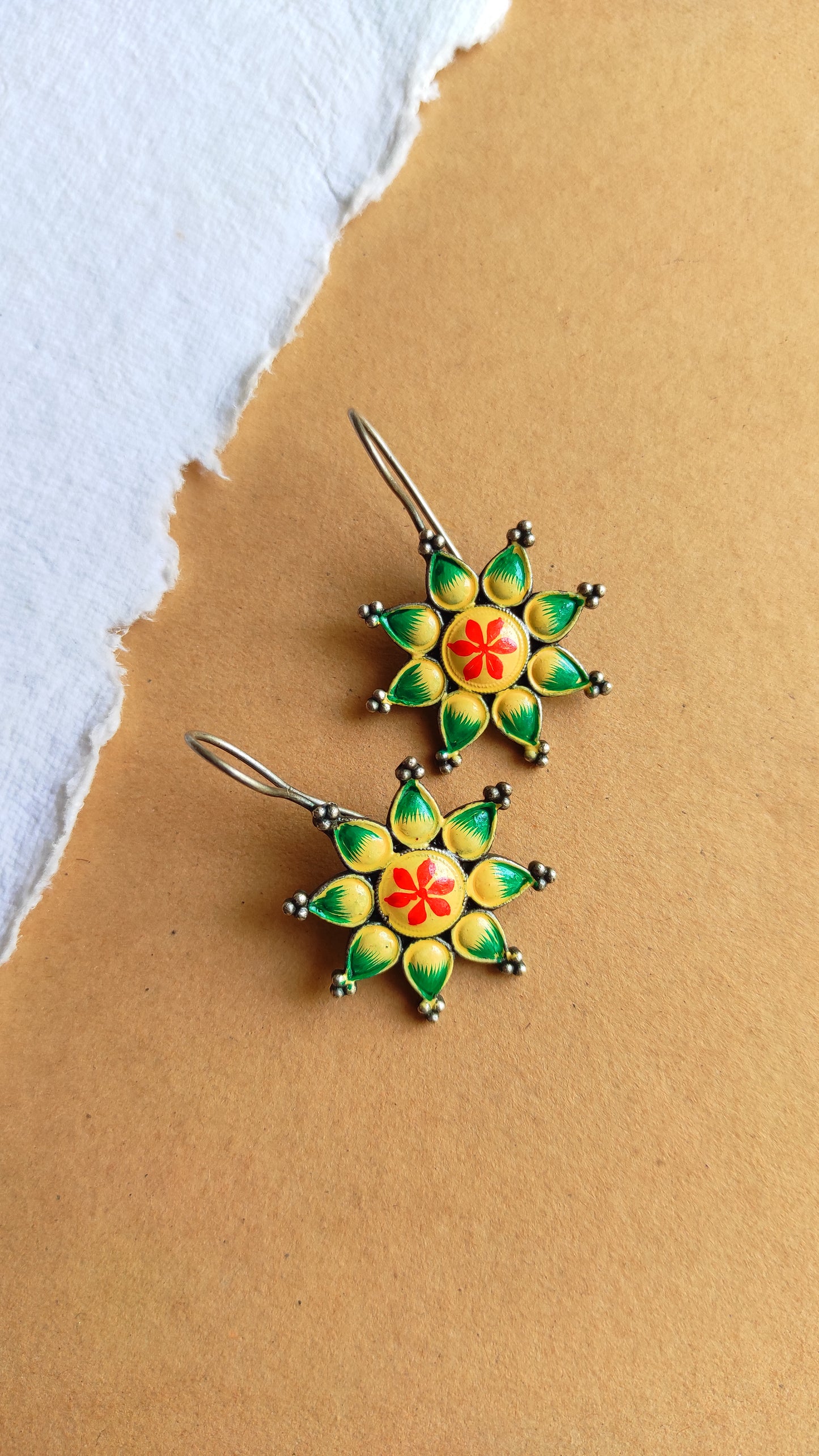 Hand painted flower hook earrings