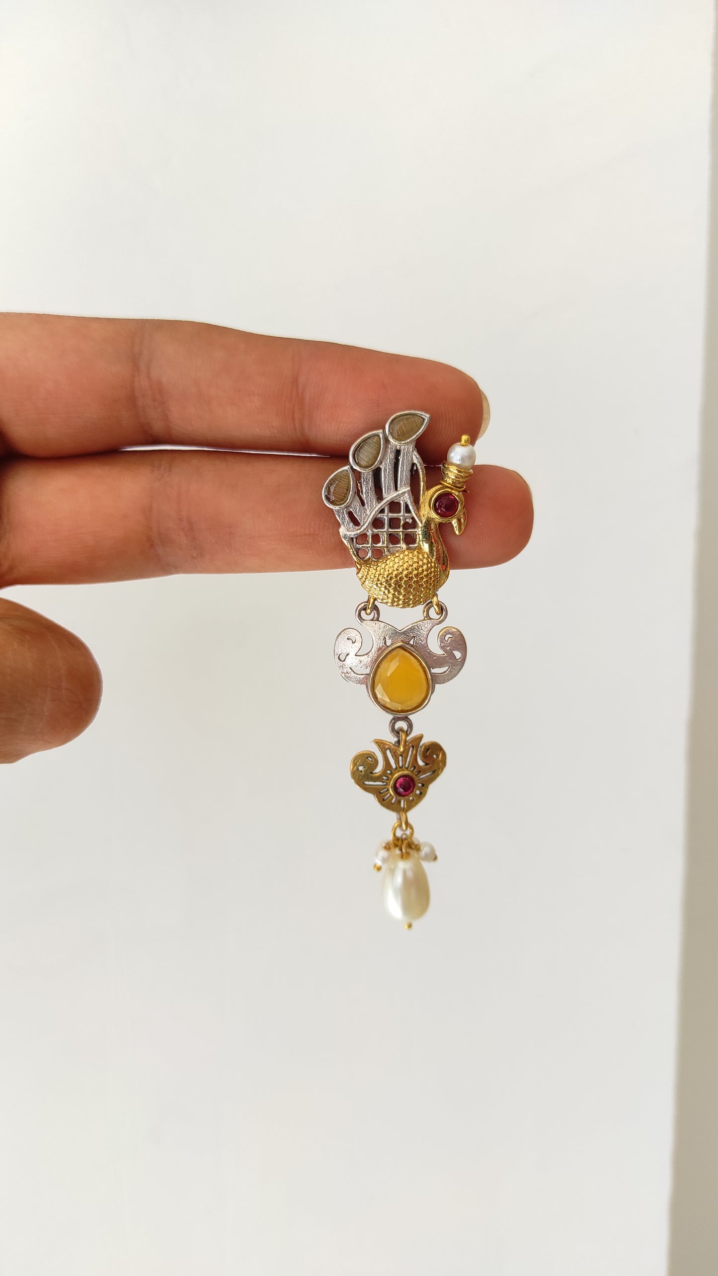 Yellow peacock dualtone earrings