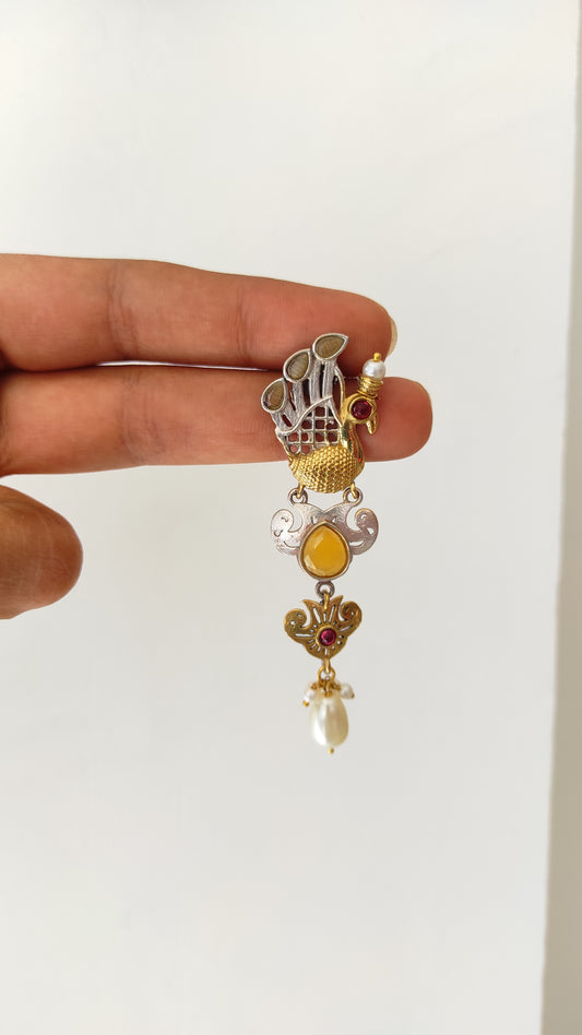 Yellow peacock dualtone earrings