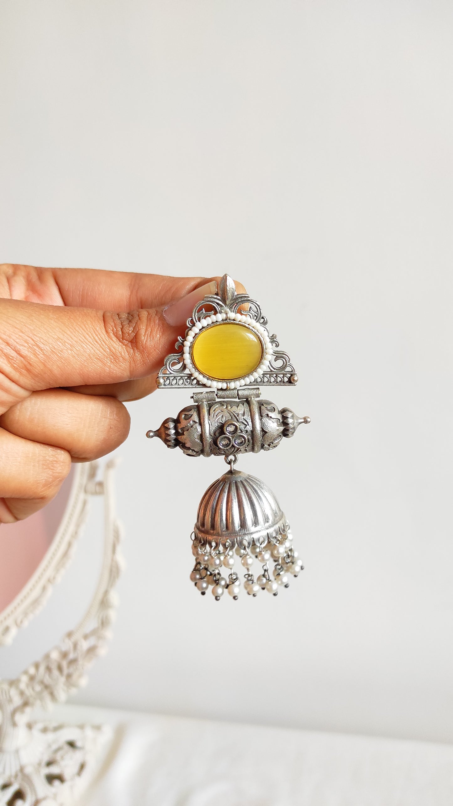 Vimi statement silver lookalike Jhumka