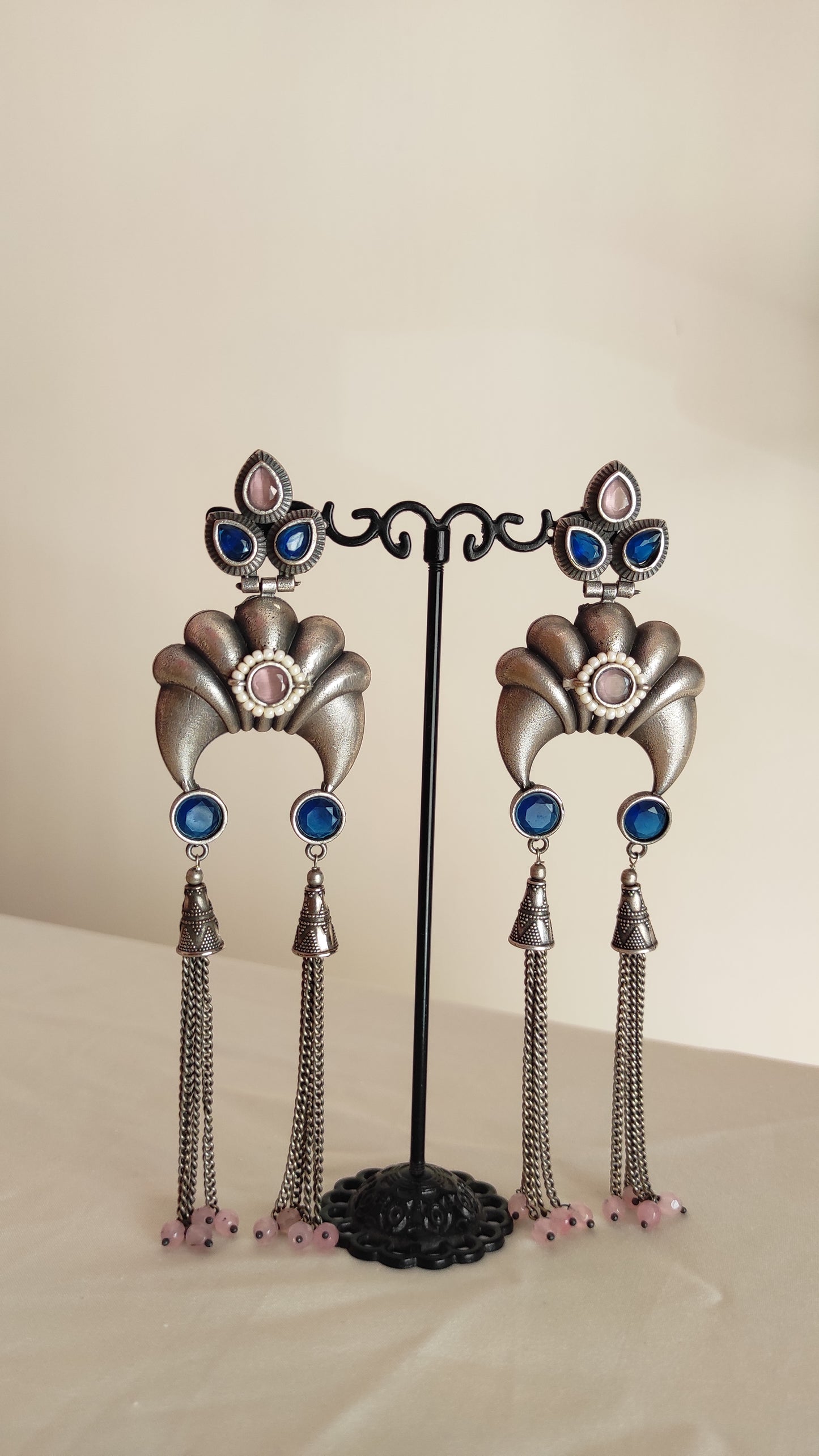 Krutika silver lookalike long earrings