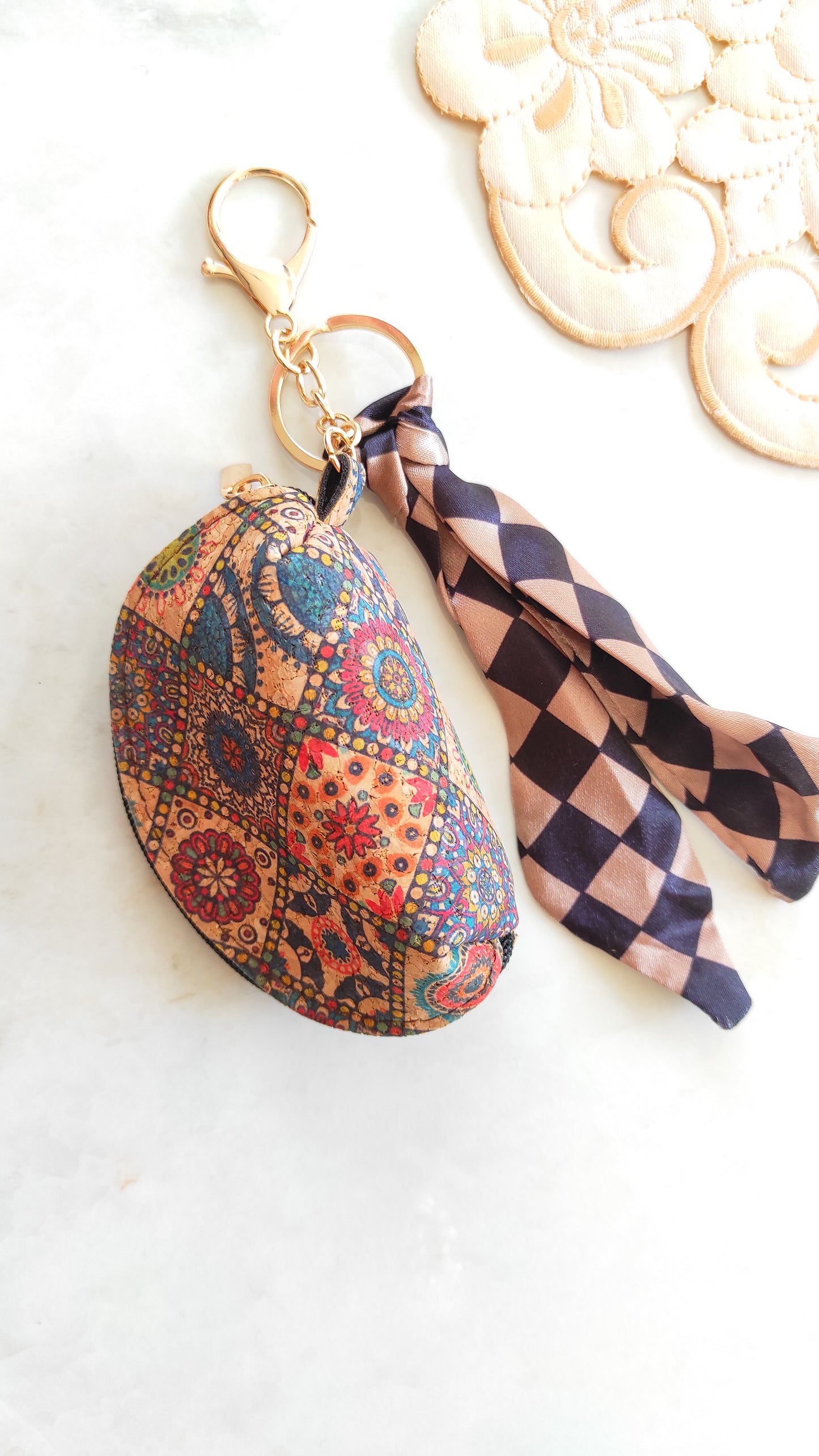 Neutral Floral Bag Charm Key Chain 003