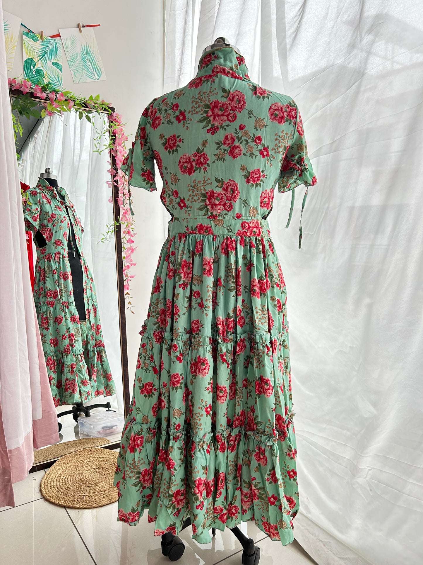 Green Peony Shirt Dress