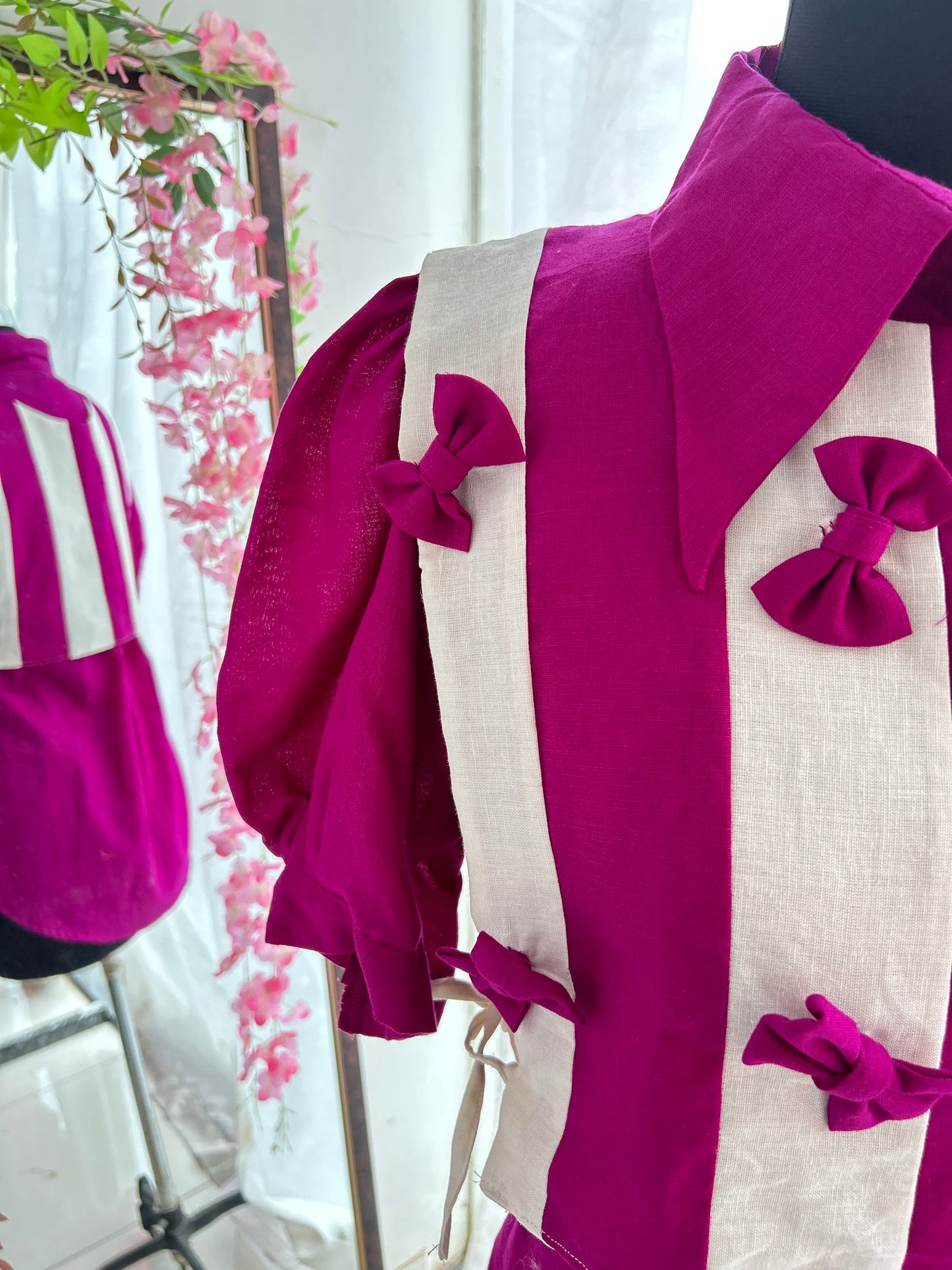 Purple Panelled Bow Vest Shirt Set