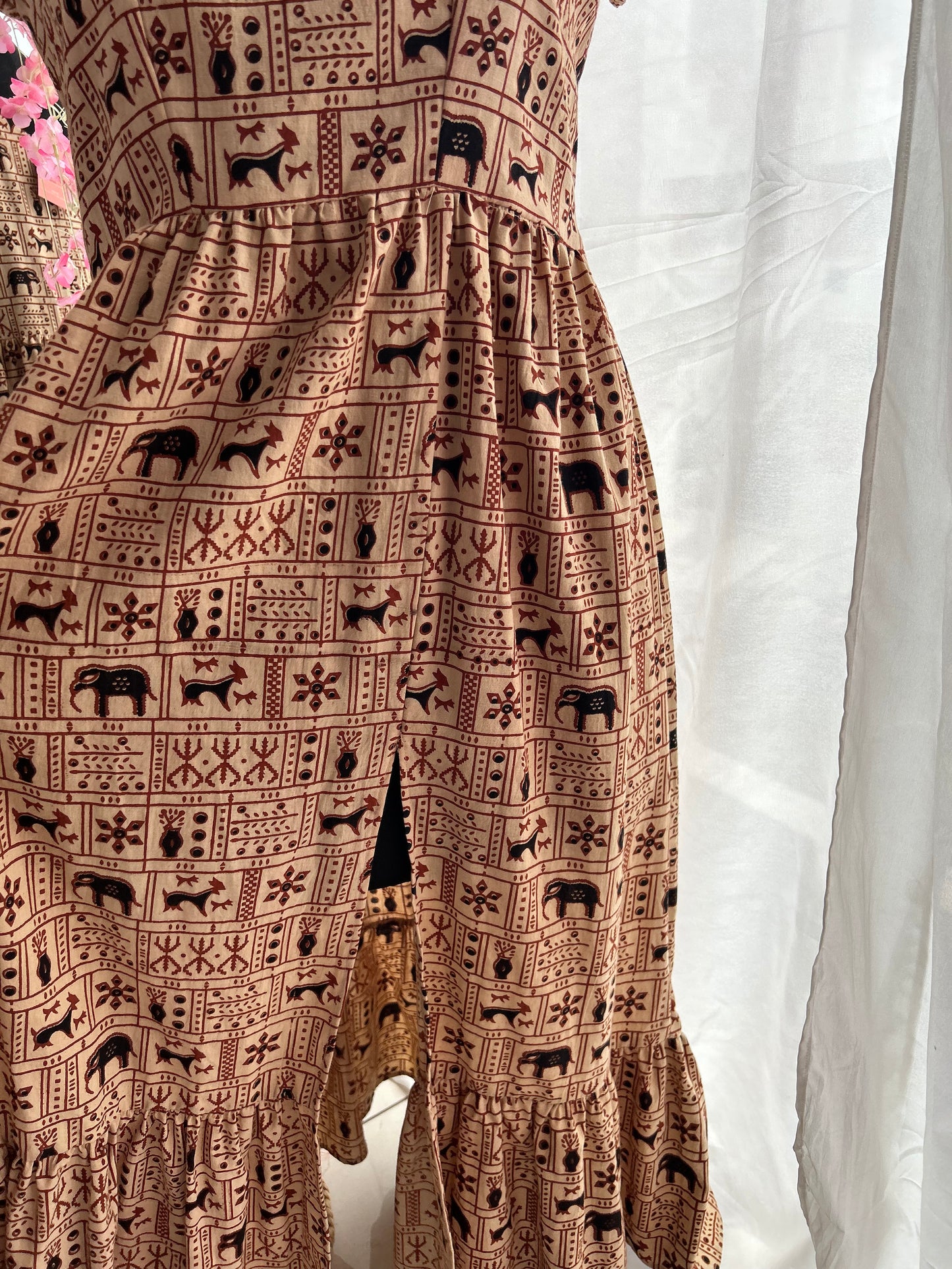 Deer Motif Hand Blocked Slit Dress