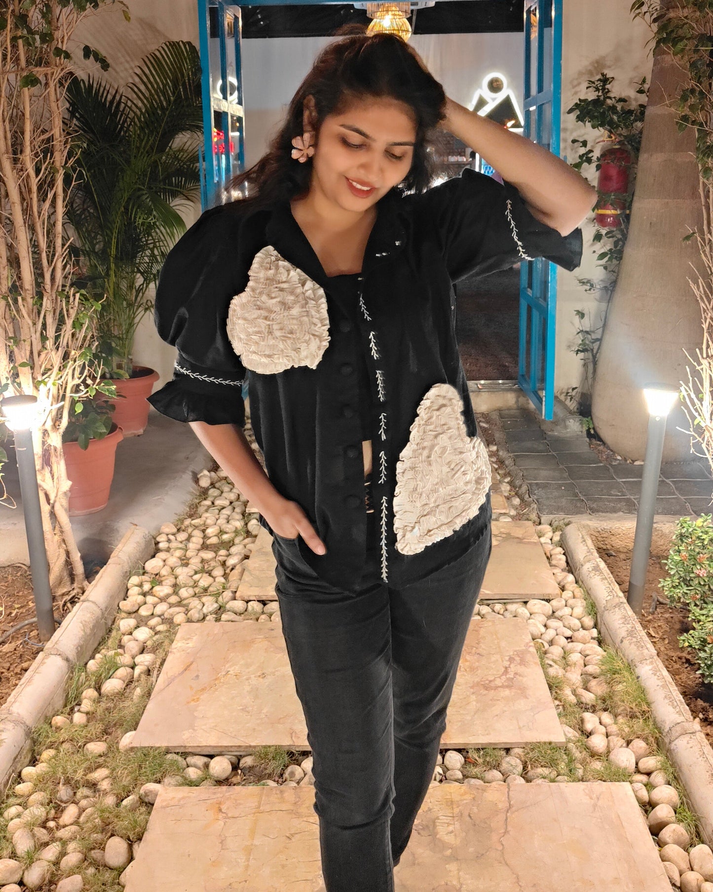 Do Dil Embroidered Shirt (Black - Off White)
