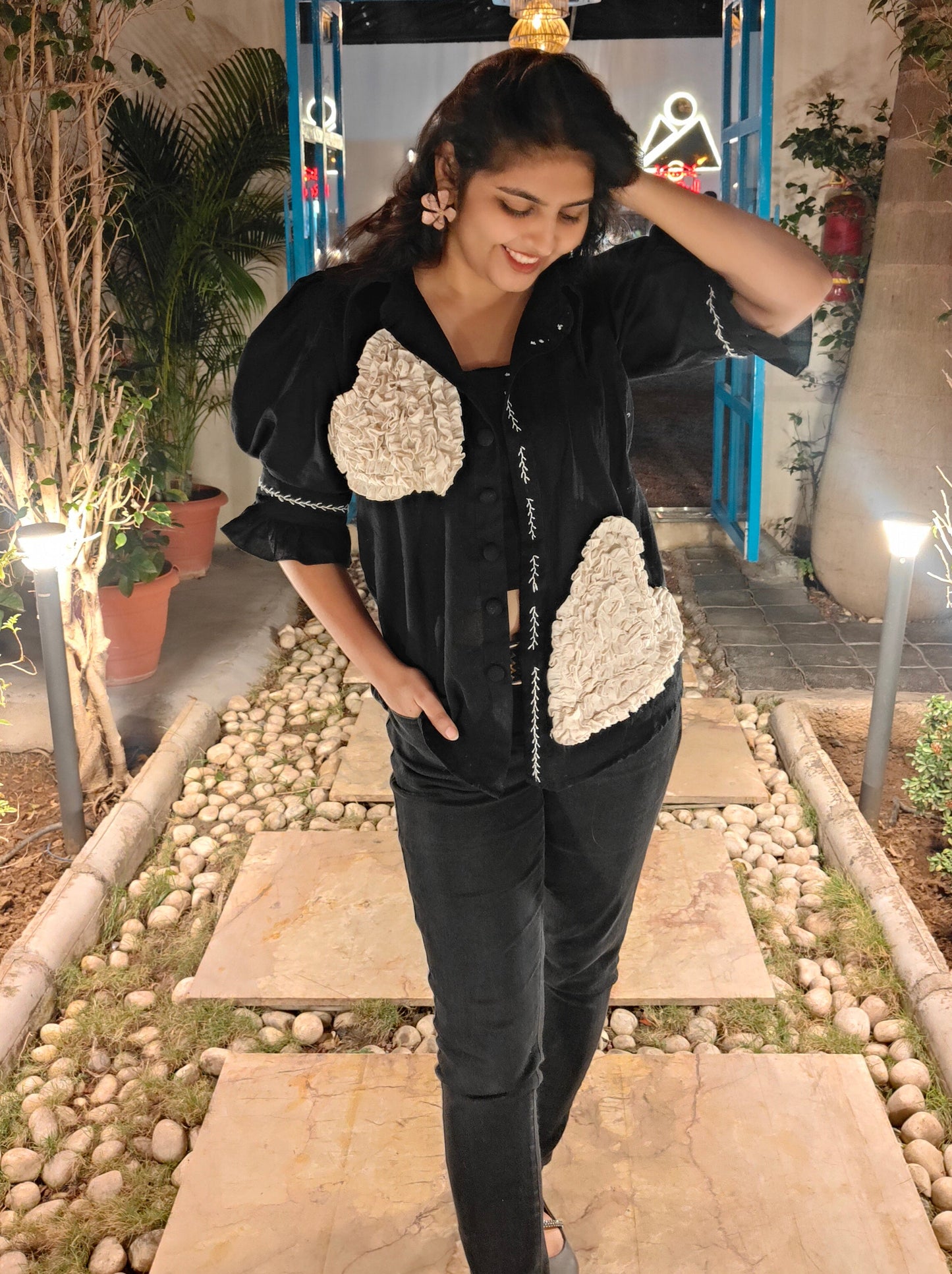 Do Dil Embroidered Shirt (Black - Off White)
