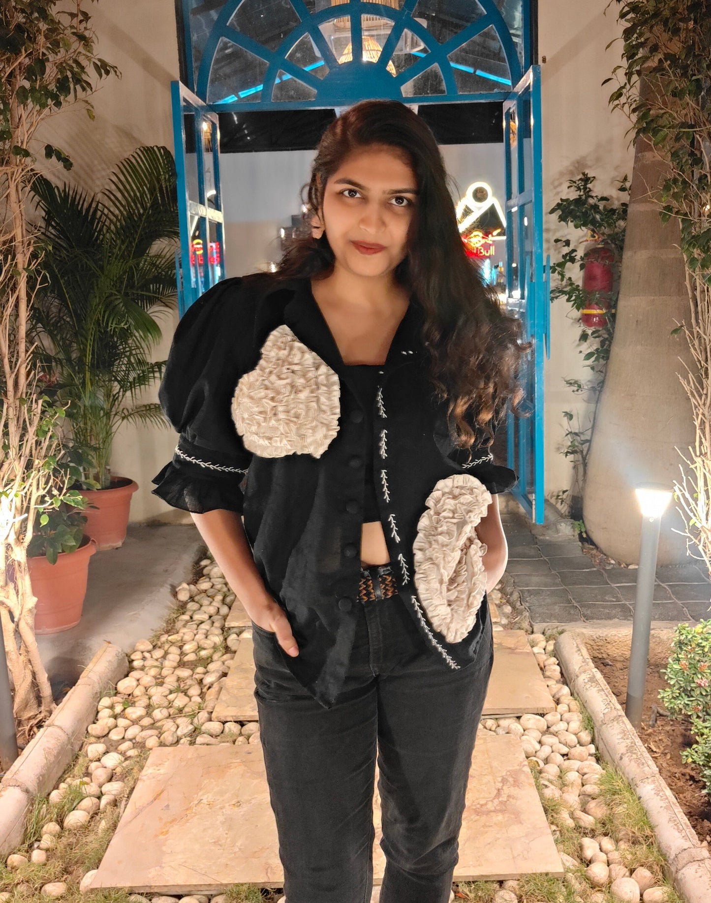 Do Dil Embroidered Shirt (Black - Off White)