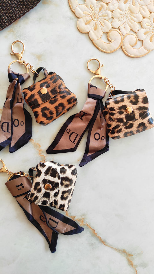 Animal (leopard) Print Bag Charm Key Chain (Beige)